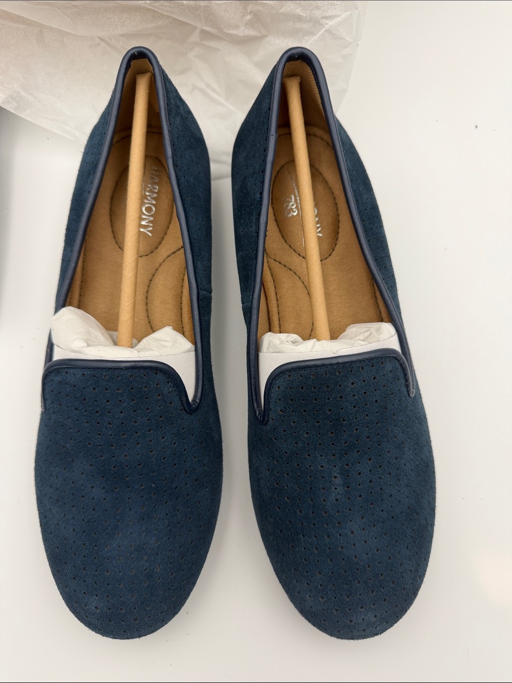 Harmony 783 grounding shoes navy perforated suede leather loafers size 9 NEW
